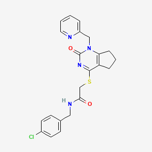 molecular formula C22H21ClN4O2S B6546666 N-[(4-chlorophenyl)methyl]-2-({2-oxo-1-[(pyridin-2-yl)methyl]-1H,2H,5H,6H,7H-cyclopenta[d]pyrimidin-4-yl}sulfanyl)acetamide CAS No. 946325-92-4