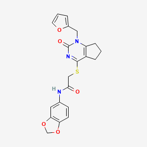 molecular formula C21H19N3O5S B6546696 N-(2H-1,3-benzodioxol-5-yl)-2-({1-[(furan-2-yl)methyl]-2-oxo-1H,2H,5H,6H,7H-cyclopenta[d]pyrimidin-4-yl}sulfanyl)acetamide CAS No. 946326-35-8