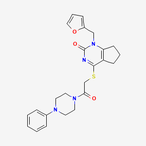 molecular formula C24H26N4O3S B6546708 1-[(furan-2-yl)methyl]-4-{[2-oxo-2-(4-phenylpiperazin-1-yl)ethyl]sulfanyl}-1H,2H,5H,6H,7H-cyclopenta[d]pyrimidin-2-one CAS No. 946244-50-4