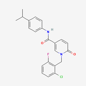 molecular formula C22H20ClFN2O2 B6547253 1-[(2-chloro-6-fluorophenyl)methyl]-6-oxo-N-[4-(propan-2-yl)phenyl]-1,6-dihydropyridine-3-carboxamide CAS No. 946278-32-6