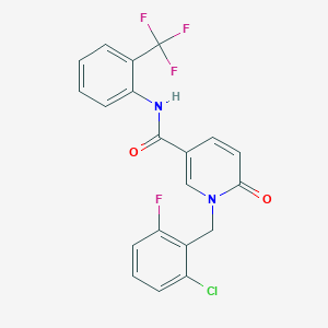 molecular formula C20H13ClF4N2O2 B6547275 1-[(2-chloro-6-fluorophenyl)methyl]-6-oxo-N-[2-(trifluoromethyl)phenyl]-1,6-dihydropyridine-3-carboxamide CAS No. 946278-35-9