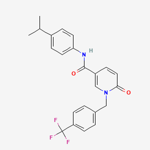 molecular formula C23H21F3N2O2 B6547726 6-oxo-N-[4-(propan-2-yl)phenyl]-1-{[4-(trifluoromethyl)phenyl]methyl}-1,6-dihydropyridine-3-carboxamide CAS No. 946280-69-9