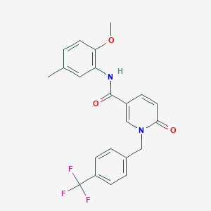 molecular formula C22H19F3N2O3 B6547754 N-(2-methoxy-5-methylphenyl)-6-oxo-1-{[4-(trifluoromethyl)phenyl]methyl}-1,6-dihydropyridine-3-carboxamide CAS No. 946231-88-5