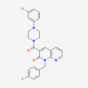 molecular formula C26H22ClFN4O2 B6547837 3-[4-(3-chlorophenyl)piperazine-1-carbonyl]-1-[(4-fluorophenyl)methyl]-1,2-dihydro-1,8-naphthyridin-2-one CAS No. 946251-63-4