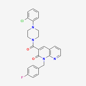 molecular formula C26H22ClFN4O2 B6547847 3-[4-(2-chlorophenyl)piperazine-1-carbonyl]-1-[(4-fluorophenyl)methyl]-1,2-dihydro-1,8-naphthyridin-2-one CAS No. 946207-91-6