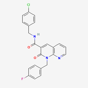 molecular formula C23H17ClFN3O2 B6547866 N-[(4-chlorophenyl)methyl]-1-[(4-fluorophenyl)methyl]-2-oxo-1,2-dihydro-1,8-naphthyridine-3-carboxamide CAS No. 946331-32-4
