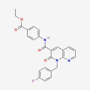 molecular formula C25H20FN3O4 B6547918 ethyl 4-{1-[(4-fluorophenyl)methyl]-2-oxo-1,2-dihydro-1,8-naphthyridine-3-amido}benzoate CAS No. 946331-54-0