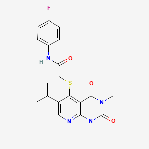 molecular formula C20H21FN4O3S B6547999 2-{[1,3-dimethyl-2,4-dioxo-6-(propan-2-yl)-1H,2H,3H,4H-pyrido[2,3-d]pyrimidin-5-yl]sulfanyl}-N-(4-fluorophenyl)acetamide CAS No. 946309-16-6