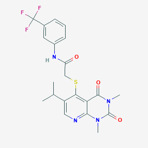 molecular formula C21H21F3N4O3S B6548004 2-{[1,3-dimethyl-2,4-dioxo-6-(propan-2-yl)-1H,2H,3H,4H-pyrido[2,3-d]pyrimidin-5-yl]sulfanyl}-N-[3-(trifluoromethyl)phenyl]acetamide CAS No. 946278-61-1
