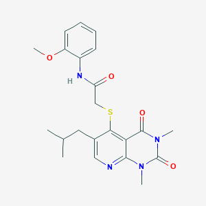 molecular formula C22H26N4O4S B6548086 2-{[1,3-dimethyl-6-(2-methylpropyl)-2,4-dioxo-1H,2H,3H,4H-pyrido[2,3-d]pyrimidin-5-yl]sulfanyl}-N-(2-methoxyphenyl)acetamide CAS No. 946378-41-2