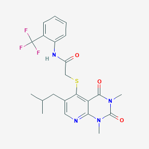 molecular formula C22H23F3N4O3S B6548110 2-{[1,3-dimethyl-6-(2-methylpropyl)-2,4-dioxo-1H,2H,3H,4H-pyrido[2,3-d]pyrimidin-5-yl]sulfanyl}-N-[2-(trifluoromethyl)phenyl]acetamide CAS No. 946311-20-2