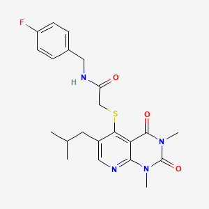 molecular formula C22H25FN4O3S B6548131 2-{[1,3-dimethyl-6-(2-methylpropyl)-2,4-dioxo-1H,2H,3H,4H-pyrido[2,3-d]pyrimidin-5-yl]sulfanyl}-N-[(4-fluorophenyl)methyl]acetamide CAS No. 946336-36-3
