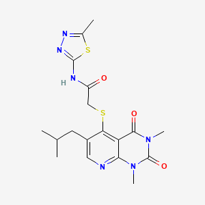 molecular formula C18H22N6O3S2 B6548132 2-{[1,3-dimethyl-6-(2-methylpropyl)-2,4-dioxo-1H,2H,3H,4H-pyrido[2,3-d]pyrimidin-5-yl]sulfanyl}-N-(5-methyl-1,3,4-thiadiazol-2-yl)acetamide CAS No. 946239-92-5