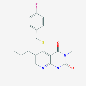 molecular formula C20H22FN3O2S B6548135 5-{[(4-fluorophenyl)methyl]sulfanyl}-1,3-dimethyl-6-(2-methylpropyl)-1H,2H,3H,4H-pyrido[2,3-d]pyrimidine-2,4-dione CAS No. 946239-96-9