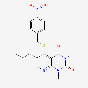 molecular formula C20H22N4O4S B6548145 1,3-dimethyl-6-(2-methylpropyl)-5-{[(4-nitrophenyl)methyl]sulfanyl}-1H,2H,3H,4H-pyrido[2,3-d]pyrimidine-2,4-dione CAS No. 946336-52-3