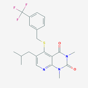 molecular formula C21H22F3N3O2S B6548153 1,3-dimethyl-6-(2-methylpropyl)-5-({[3-(trifluoromethyl)phenyl]methyl}sulfanyl)-1H,2H,3H,4H-pyrido[2,3-d]pyrimidine-2,4-dione CAS No. 946336-56-7