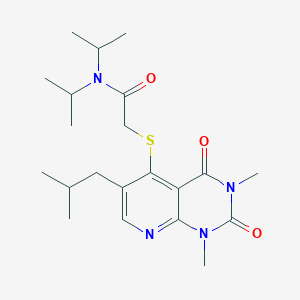 molecular formula C21H32N4O3S B6548159 2-{[1,3-dimethyl-6-(2-methylpropyl)-2,4-dioxo-1H,2H,3H,4H-pyrido[2,3-d]pyrimidin-5-yl]sulfanyl}-N,N-bis(propan-2-yl)acetamide CAS No. 946240-20-6