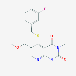 molecular formula C18H18FN3O3S B6548218 5-{[(3-fluorophenyl)methyl]sulfanyl}-6-(methoxymethyl)-1,3-dimethyl-1H,2H,3H,4H-pyrido[2,3-d]pyrimidine-2,4-dione CAS No. 946342-35-4