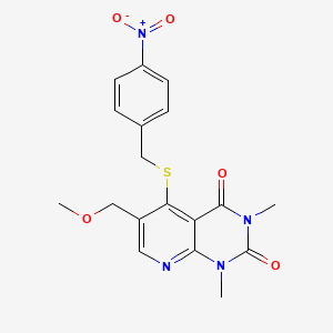 molecular formula C18H18N4O5S B6548222 6-(methoxymethyl)-1,3-dimethyl-5-{[(4-nitrophenyl)methyl]sulfanyl}-1H,2H,3H,4H-pyrido[2,3-d]pyrimidine-2,4-dione CAS No. 946337-46-8