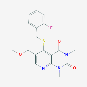 molecular formula C18H18FN3O3S B6548232 5-{[(2-fluorophenyl)methyl]sulfanyl}-6-(methoxymethyl)-1,3-dimethyl-1H,2H,3H,4H-pyrido[2,3-d]pyrimidine-2,4-dione CAS No. 946337-50-4