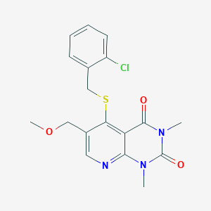 molecular formula C18H18ClN3O3S B6548259 5-{[(2-chlorophenyl)methyl]sulfanyl}-6-(methoxymethyl)-1,3-dimethyl-1H,2H,3H,4H-pyrido[2,3-d]pyrimidine-2,4-dione CAS No. 946261-72-9