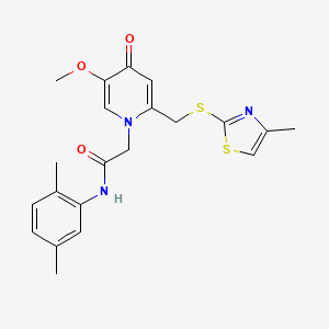 molecular formula C21H23N3O3S2 B6548279 N-(2,5-dimethylphenyl)-2-(5-methoxy-2-{[(4-methyl-1,3-thiazol-2-yl)sulfanyl]methyl}-4-oxo-1,4-dihydropyridin-1-yl)acetamide CAS No. 946343-05-1