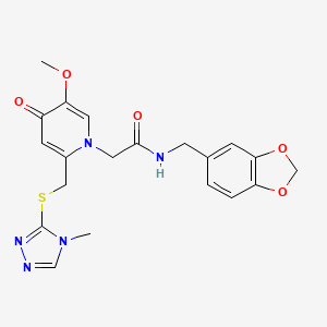 molecular formula C20H21N5O5S B6548290 N-[(2H-1,3-benzodioxol-5-yl)methyl]-2-(5-methoxy-2-{[(4-methyl-4H-1,2,4-triazol-3-yl)sulfanyl]methyl}-4-oxo-1,4-dihydropyridin-1-yl)acetamide CAS No. 946343-17-5