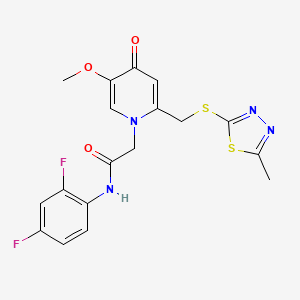 molecular formula C18H16F2N4O3S2 B6548297 N-(2,4-difluorophenyl)-2-(5-methoxy-2-{[(5-methyl-1,3,4-thiadiazol-2-yl)sulfanyl]methyl}-4-oxo-1,4-dihydropyridin-1-yl)acetamide CAS No. 946262-27-7