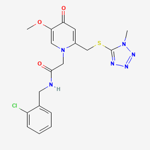 molecular formula C18H19ClN6O3S B6548337 N-[(2-chlorophenyl)methyl]-2-(5-methoxy-2-{[(1-methyl-1H-1,2,3,4-tetrazol-5-yl)sulfanyl]methyl}-4-oxo-1,4-dihydropyridin-1-yl)acetamide CAS No. 946343-36-8