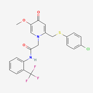 molecular formula C22H18ClF3N2O3S B6548353 2-(2-{[(4-chlorophenyl)sulfanyl]methyl}-5-methoxy-4-oxo-1,4-dihydropyridin-1-yl)-N-[2-(trifluoromethyl)phenyl]acetamide CAS No. 946338-76-7