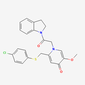 molecular formula C23H21ClN2O3S B6548376 2-{[(4-chlorophenyl)sulfanyl]methyl}-1-[2-(2,3-dihydro-1H-indol-1-yl)-2-oxoethyl]-5-methoxy-1,4-dihydropyridin-4-one CAS No. 946228-49-5