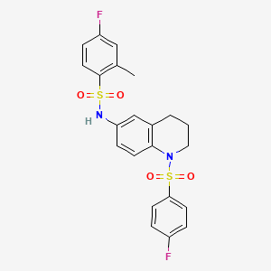 molecular formula C22H20F2N2O4S2 B6549049 4-fluoro-N-[1-(4-fluorobenzenesulfonyl)-1,2,3,4-tetrahydroquinolin-6-yl]-2-methylbenzene-1-sulfonamide CAS No. 1040660-21-6