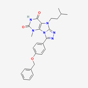 molecular formula C25H26N6O3 B6549231 3-[4-(benzyloxy)phenyl]-5-methyl-9-(3-methylbutyl)-5H,6H,7H,8H,9H-[1,2,4]triazolo[3,4-h]purine-6,8-dione CAS No. 1040663-49-7