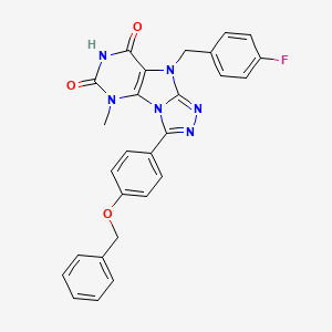 molecular formula C27H21FN6O3 B6549242 3-[4-(benzyloxy)phenyl]-9-[(4-fluorophenyl)methyl]-5-methyl-5H,6H,7H,8H,9H-[1,2,4]triazolo[3,4-h]purine-6,8-dione CAS No. 1040663-97-5