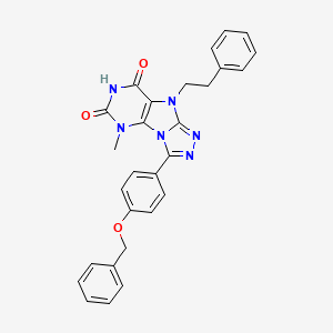 molecular formula C28H24N6O3 B6549248 3-[4-(benzyloxy)phenyl]-5-methyl-9-(2-phenylethyl)-5H,6H,7H,8H,9H-[1,2,4]triazolo[3,4-h]purine-6,8-dione CAS No. 1040664-05-8