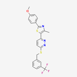 molecular formula C23H18F3N3OS2 B6549285 3-[2-(4-methoxyphenyl)-4-methyl-1,3-thiazol-5-yl]-6-({[3-(trifluoromethyl)phenyl]methyl}sulfanyl)pyridazine CAS No. 1040636-70-1