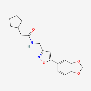 molecular formula C18H20N2O4 B6549379 N-{[5-(2H-1,3-benzodioxol-5-yl)-1,2-oxazol-3-yl]methyl}-2-cyclopentylacetamide CAS No. 1040639-30-2