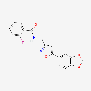 molecular formula C18H13FN2O4 B6549411 N-{[5-(2H-1,3-benzodioxol-5-yl)-1,2-oxazol-3-yl]methyl}-2-fluorobenzamide CAS No. 1040639-58-4