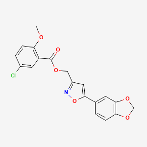 molecular formula C19H14ClNO6 B6549565 [5-(2H-1,3-benzodioxol-5-yl)-1,2-oxazol-3-yl]methyl 5-chloro-2-methoxybenzoate CAS No. 1040669-50-8