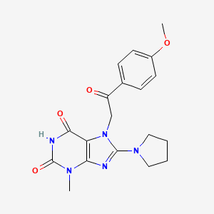 molecular formula C19H21N5O4 B6549823 7-[2-(4-methoxyphenyl)-2-oxoethyl]-3-methyl-8-(pyrrolidin-1-yl)-2,3,6,7-tetrahydro-1H-purine-2,6-dione CAS No. 1040667-30-8