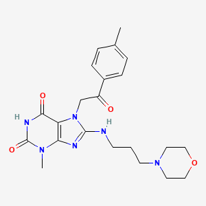 molecular formula C22H28N6O4 B6549843 3-methyl-7-[2-(4-methylphenyl)-2-oxoethyl]-8-{[3-(morpholin-4-yl)propyl]amino}-2,3,6,7-tetrahydro-1H-purine-2,6-dione CAS No. 1040667-54-6