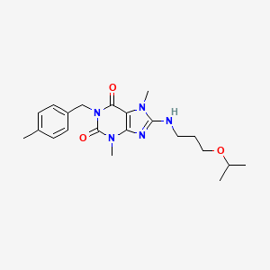 molecular formula C21H29N5O3 B6549945 3,7-dimethyl-1-[(4-methylphenyl)methyl]-8-{[3-(propan-2-yloxy)propyl]amino}-2,3,6,7-tetrahydro-1H-purine-2,6-dione CAS No. 1040640-45-6