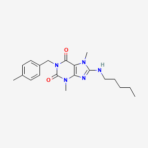 molecular formula C20H27N5O2 B6549950 3,7-dimethyl-1-[(4-methylphenyl)methyl]-8-(pentylamino)-2,3,6,7-tetrahydro-1H-purine-2,6-dione CAS No. 1040640-60-5