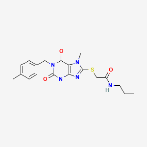 molecular formula C20H25N5O3S B6550018 2-({3,7-dimethyl-1-[(4-methylphenyl)methyl]-2,6-dioxo-2,3,6,7-tetrahydro-1H-purin-8-yl}sulfanyl)-N-propylacetamide CAS No. 1040641-65-3