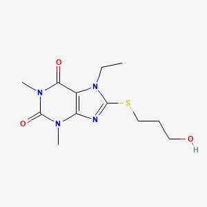 molecular formula C12H18N4O3S B6550048 7-ethyl-8-[(3-hydroxypropyl)sulfanyl]-1,3-dimethyl-2,3,6,7-tetrahydro-1H-purine-2,6-dione CAS No. 1040642-22-5