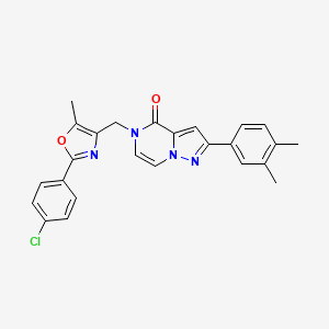 molecular formula C25H21ClN4O2 B6550140 5-{[2-(4-chlorophenyl)-5-methyl-1,3-oxazol-4-yl]methyl}-2-(3,4-dimethylphenyl)-4H,5H-pyrazolo[1,5-a]pyrazin-4-one CAS No. 1040672-74-9