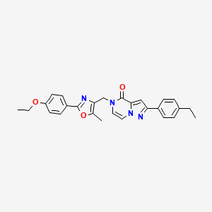 molecular formula C27H26N4O3 B6550224 5-{[2-(4-ethoxyphenyl)-5-methyl-1,3-oxazol-4-yl]methyl}-2-(4-ethylphenyl)-4H,5H-pyrazolo[1,5-a]pyrazin-4-one CAS No. 1040674-38-1