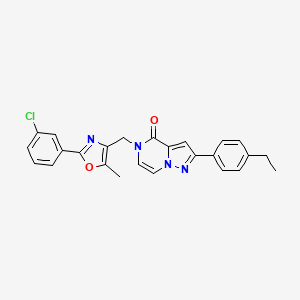 molecular formula C25H21ClN4O2 B6550231 5-{[2-(3-chlorophenyl)-5-methyl-1,3-oxazol-4-yl]methyl}-2-(4-ethylphenyl)-4H,5H-pyrazolo[1,5-a]pyrazin-4-one CAS No. 1040674-46-1