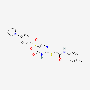 N-(4-methylphenyl)-2-({6-oxo-5-[4-(pyrrolidin-1-yl)benzenesulfonyl]-1,6-dihydropyrimidin-2-yl}sulfanyl)acetamide