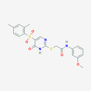 molecular formula C21H21N3O5S2 B6550333 2-{[5-(2,4-dimethylbenzenesulfonyl)-6-oxo-1,6-dihydropyrimidin-2-yl]sulfanyl}-N-(3-methoxyphenyl)acetamide CAS No. 1040676-38-7